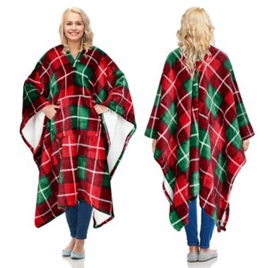 Women's Fuzzy Plush Fleece Full Lined Wrap Sweaters, Adult Wearable Blanket Cape, Super Warm Soft Cozy Gift for her - Catalonia - 1 of 4