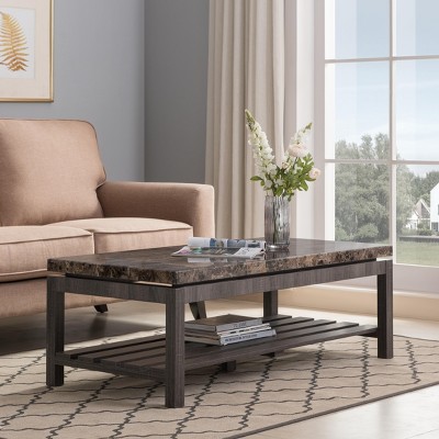 Coffee Table Occasional Faux Marble Slat shelf country farmhouse italian distressed grey