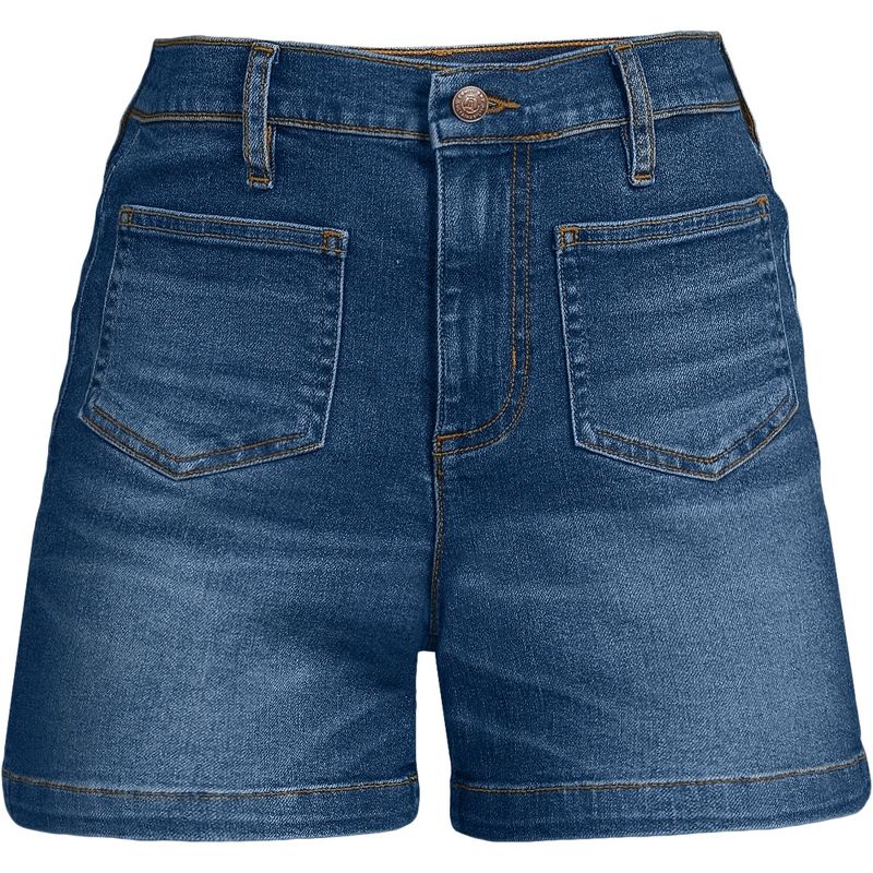 Lands' End Women's High Rise Patch Pocket 5" Jean Shorts, 3 of 5