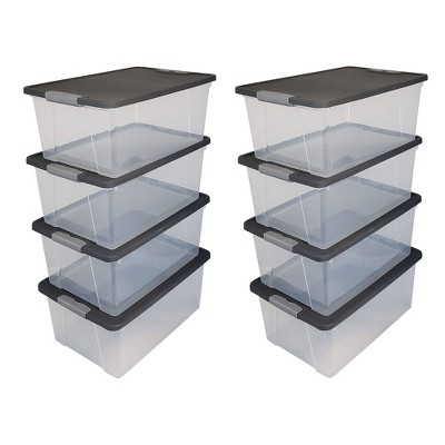 Homz Snaplock 56-quart Plastic Multipurpose Stackable Storage Container  Bins With Gray Snaplock Lid For Home And Office Organization, Clear (4  Pack) : Target