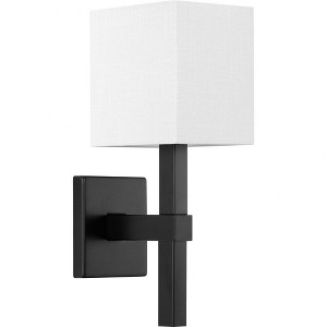 Progress Lighting Metro 1-Light Wall Sconce, Matte Black, Linen Shade - 1 of 4