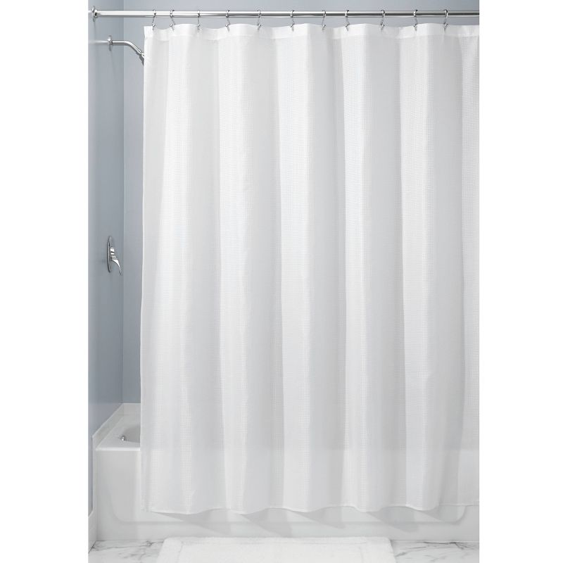 iDESIGN 54&#34;x78&#34; Carlton Stall Size Waffle Fabric Bathroom Shower Curtain White, 1 of 5