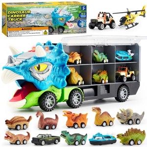 Joyfy 13-in-1 Dinosaur Toy Set, Dinosaur Transport Carrier Truck with 12 Pull-Back Cars, Dinosaur Car Playset, Birthday Gift for Kids Boys Ages 3 4 5 - 1 of 4