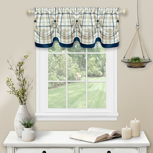 Kate Aurora Country Farmhouse Plaid Tattersall Button Tuck Window ...