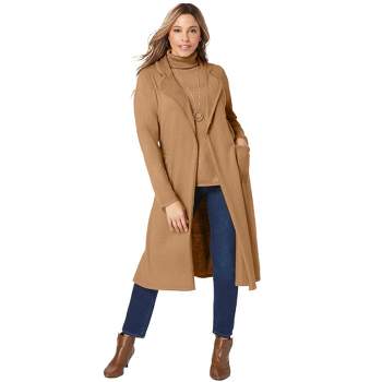 Agnes Orinda Women's Plus Size Winter Notched Lapel Double Breasted Long  Overcoats Camel 1X