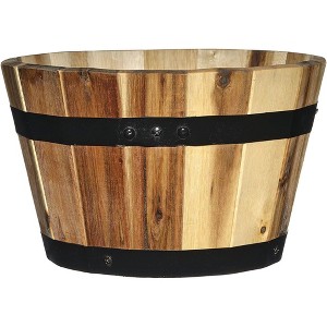 Classic Home and Garden Acacia Wood Whiskey Barrel Planter with Black Metal Band - 1 of 1
