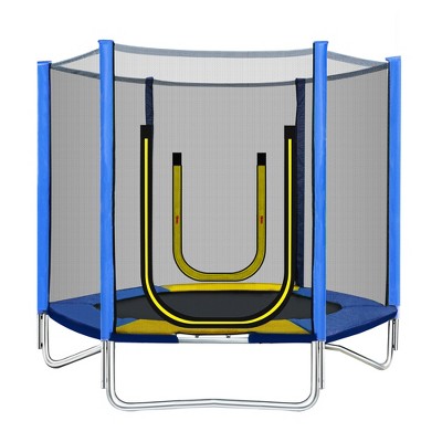 JOYRACER 7FT Round Outdoor Trampoline with Safety Enclosure Net and Slide for Children, Easy-to-Assemble Trampoline
