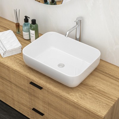 ONWITH 20x15 Inch White Ceramic Rectangular Vessel Bathroom Sink