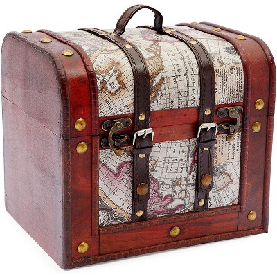 Okuna Outpost Decorative Map Pattern Storage Box Chest, Antique Home Decor (11 x 8.5 x 9.8 Inches)