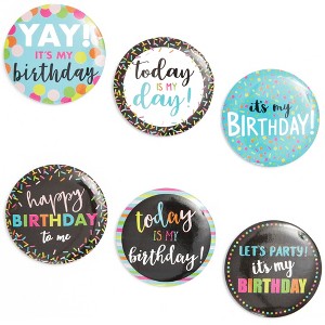 Blue Panda 24-Pack Pinback Buttons, Happy Birthday Pins Badges for Kids Party Supplies, Backpack and Tote Bag Badges, 6 Designs, 2.25 inches - 1 of 4