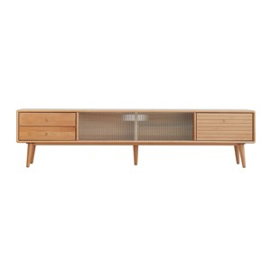 Modern Solid Beech TV Cabinet,TV Console with Glass Doors and Storage Drawers,Wooden Living Room Media Console TV Cabinet-Cuddlewood - 1 of 4