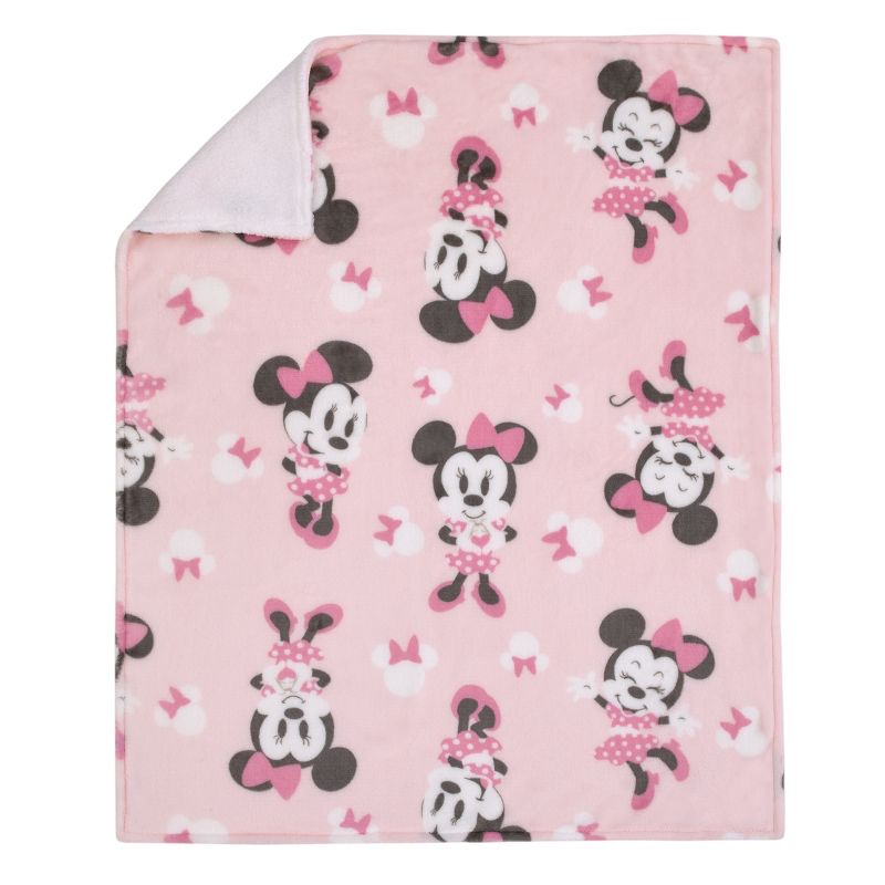 Disney Minnie Mouse Pink, White and Black Bows Super Soft Cuddly Plush Baby Blanket, 2 of 5