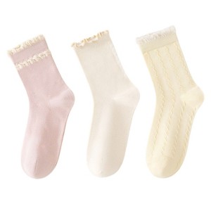 Anna-Kaci Women's 3 Pairs Ruffled Ankle Socks with Scalloped Trim and Soft Knit Fabric - Pastel - 1 of 4