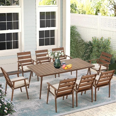 Erommy 9 Piece Iron Patio Dining Set, Outdoor Dining Set for 8 with Soft Cushion, Patio Dining Table and Chairs Set