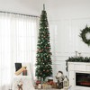9.5ft Pencil Christmas Tree, Slim Xmas Tree with Realistic Branches, Pine Cones and Metal Base, Green - 2 of 4