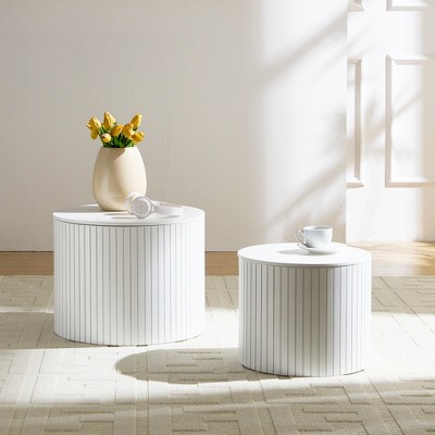 Airsurfer Nesting Coffee Tables Set of 2, MDF Round Tables for Living Room, Lounge or Small Spaces