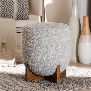 Fisk Fabric and Wood Ottoman Footstool Light Gray/Walnut Brown - Baxton Studio: Plywood & Polyester, No Assembly Required - 1 of 4