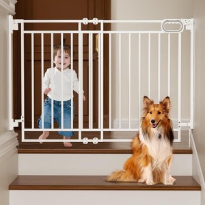 GROWNSY Baby Gate for Stairs- No Bottom Bar, Adjustable Width 29.8” to 43.5” for Child and Pet, with Auto-Close & One-Hand Operation, White - 1 of 4