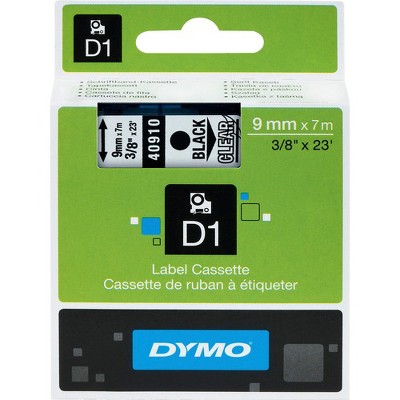 Dymo D1 Electronic Tape Cartridge - Semi-permanent Adhesive - 3/8" Width x 23 ft Length - Rectangle - Thermal Transfer - Clear - Polyester - 1 / Each