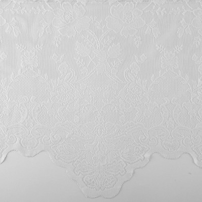White Floral Lace Sheer Rod Pocket Kitchen Curtain Tier Pair