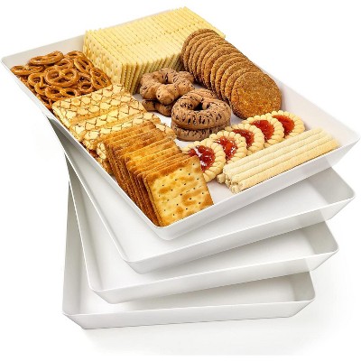 Attop 4-Pack Plastic 16" x 11" Large White Serving Trays Set - Reusable Serving Platters for Cookie, Appetizer, Charcuterie, Snack, Dessert