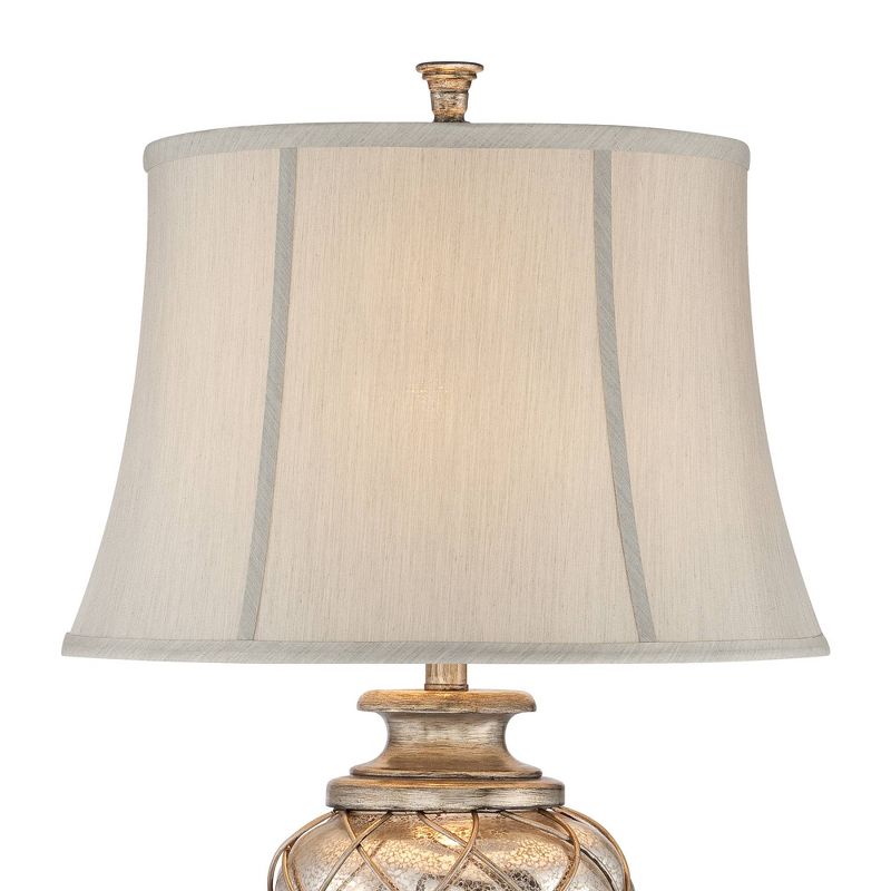 Barnes and Ivy Traditional Table Lamp with USB Port and Nightlight LED 33.75" Tall Mercury Glass Off-White Bell Shade for Living Room Bedroom, 5 of 10