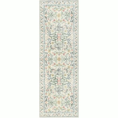 Lahome Machine Washable Eastern Floral Plant Floor Mat-Soft Rug for Living Room, Bedroom, or Entryway