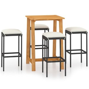 vidaXL Patio Bar Set Bar Table and Stools Patio Furniture Set with Cushions - Black 4 Piece - 1 of 4