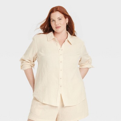 Women's Gauze Long Sleeve Collared Button-Down Shirt - Universal Thread™