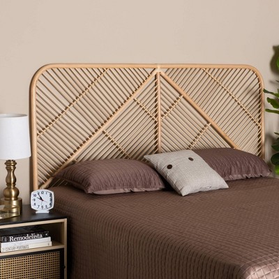 Baxton Studio Queen Size Caelinus Rattan Standalone Headboard Natural ...