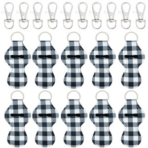 Wrapables 10 Pack Chapstick Holder Keychain with 10 Pieces Metal Clasps, Blue & White Plaid - 1 of 4