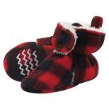 Hudson Baby Baby and Toddler Cozy Fleece and Faux Shearling Booties, Black Red Plaid