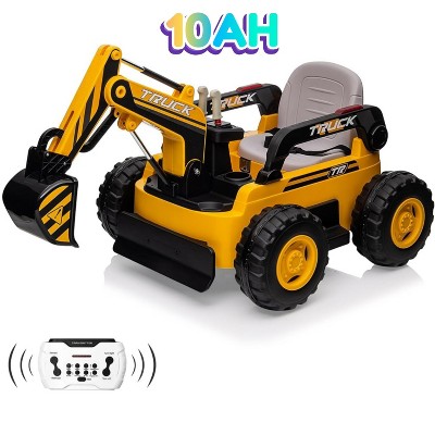 12V Kids Ride-On Excavator with Remote Control, Real Electric Digging Arm, 4WD Motors, Bluetooth Music,LED Lights,Construction Truck for Kids