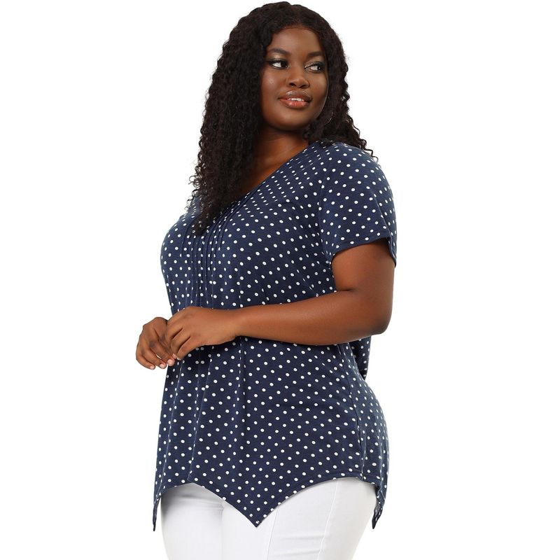 Agnes Orinda Women's Plus Size V Neck Asymmetric Short Sleeve Polka Dots Blouses, 4 of 7