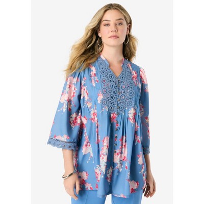Roaman's Women's Plus Size Juliet Lace Big Shirt
