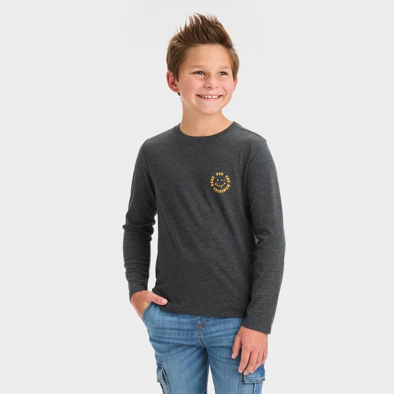 Boys&#39; Long Sleeve &#39;Here For the Memories&#39; Graphic T-Shirt - Cat &#38; Jack&#8482; Black, 1 of 4