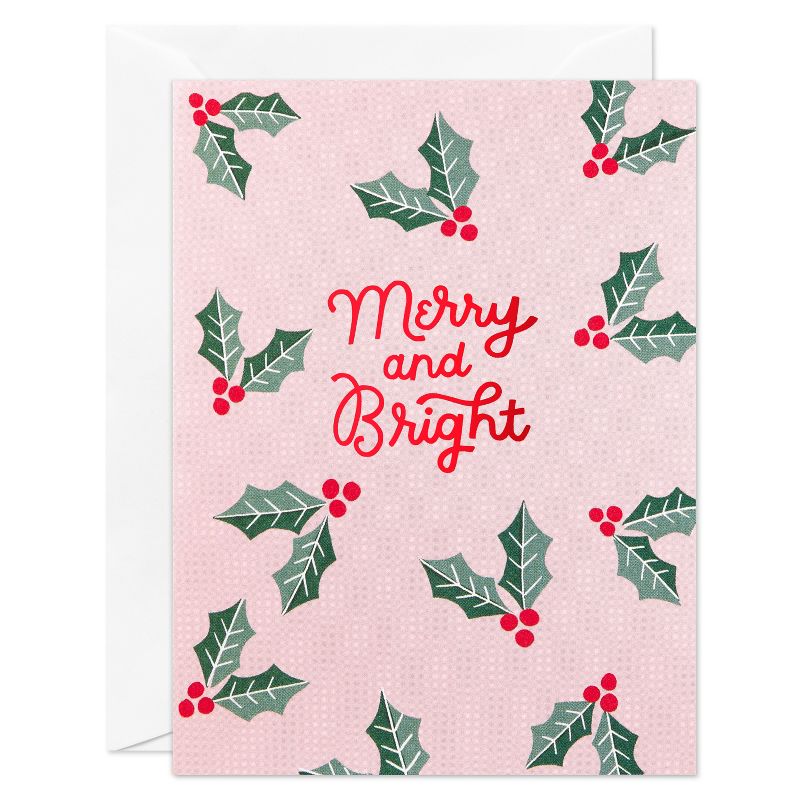 10ct Pink Merry and Bright Blank Christmas Cards, 1 of 8