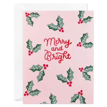 10ct Pink Merry and Bright Blank Christmas Cards