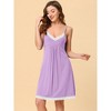 cheibear Women's V Neck Lace Trim Solid Color Pajama Sleepdress Nightgown - 2 of 4