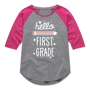 Girls' - Instant Message - Hello First Grade Shirt Tail Raglan Graphic T-shirt - 1 of 4