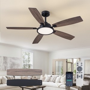 Ludomide 52" Black Ceiling Fan with Light and Remote Control,Indoor/Outdoor Ceiling Fan for Bedroom, Living Room, Patio - 1 of 4