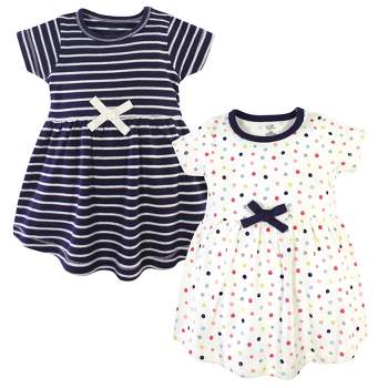 Touched by Nature Baby and Toddler Girl Organic Cotton Short-Sleeve Dresses 2pk, Colorful Dot