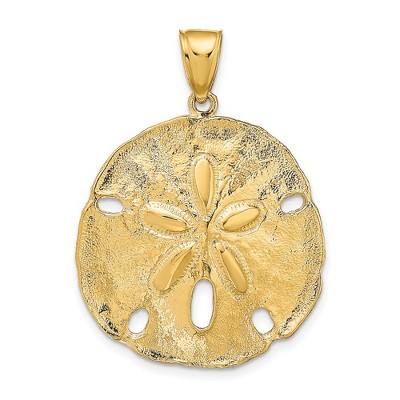 Black Bow Jewelry 14k Yellow Gold Large Polished Sand Dollar Pendant, 29mm (1 1/8 Inch)