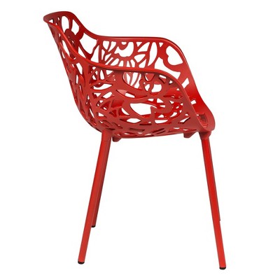 Modern Devon Red Aluminum Outdoor Dining Armchair, Set of 2