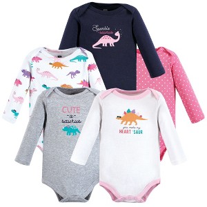 Hudson Baby Infant Girls Cotton Long-Sleeve Bodysuits, Cuteasaurus 5-Pack - 1 of 4