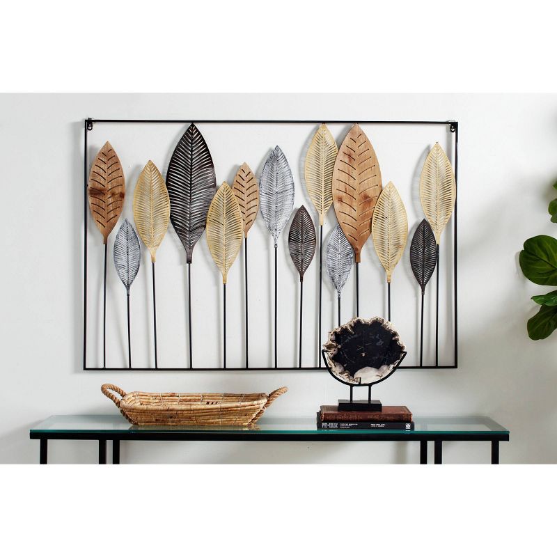 Metal Leaf Tall CutOut Wall Decor with Intricate Laser Cut Designs - Olivia &#38; May, 3 of 18