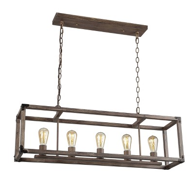 36" 5-Light LED Adjustable Iron Magnolia Linear Rustic Farmhouse Pendant Brown - JONATHAN Y