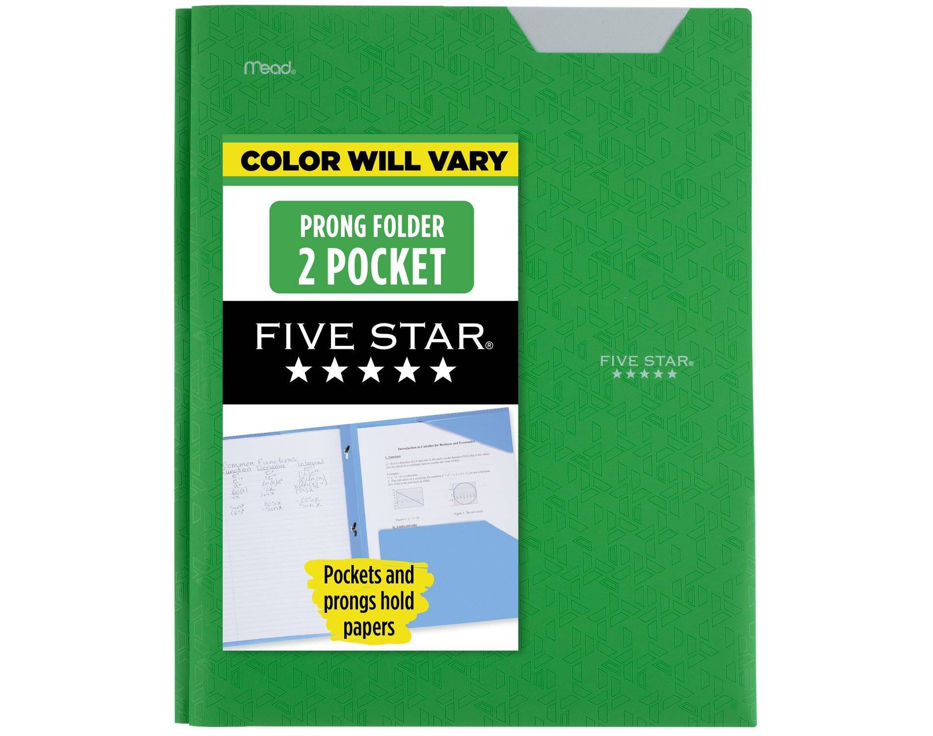Five Star 2 Pocket Plastic Folder with Prongs (Colors May Vary): Stationery, Multicolor, 25 Sheet Capacity, Internal Pockets