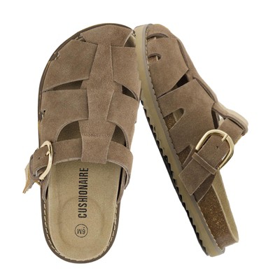 CUSHIONAIRE Benson Women’s Fisherman Clog – Suede Slip-On Sandal with Adjustable Buckle & Contoured Cork Footbed