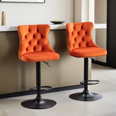 Swivel Bar Stools Set of 2, Upholstered Bar Stools with Nailheads Trim and Velvet Tufted Back, Adjustable Counter Height Bar Stools - Leovsnove